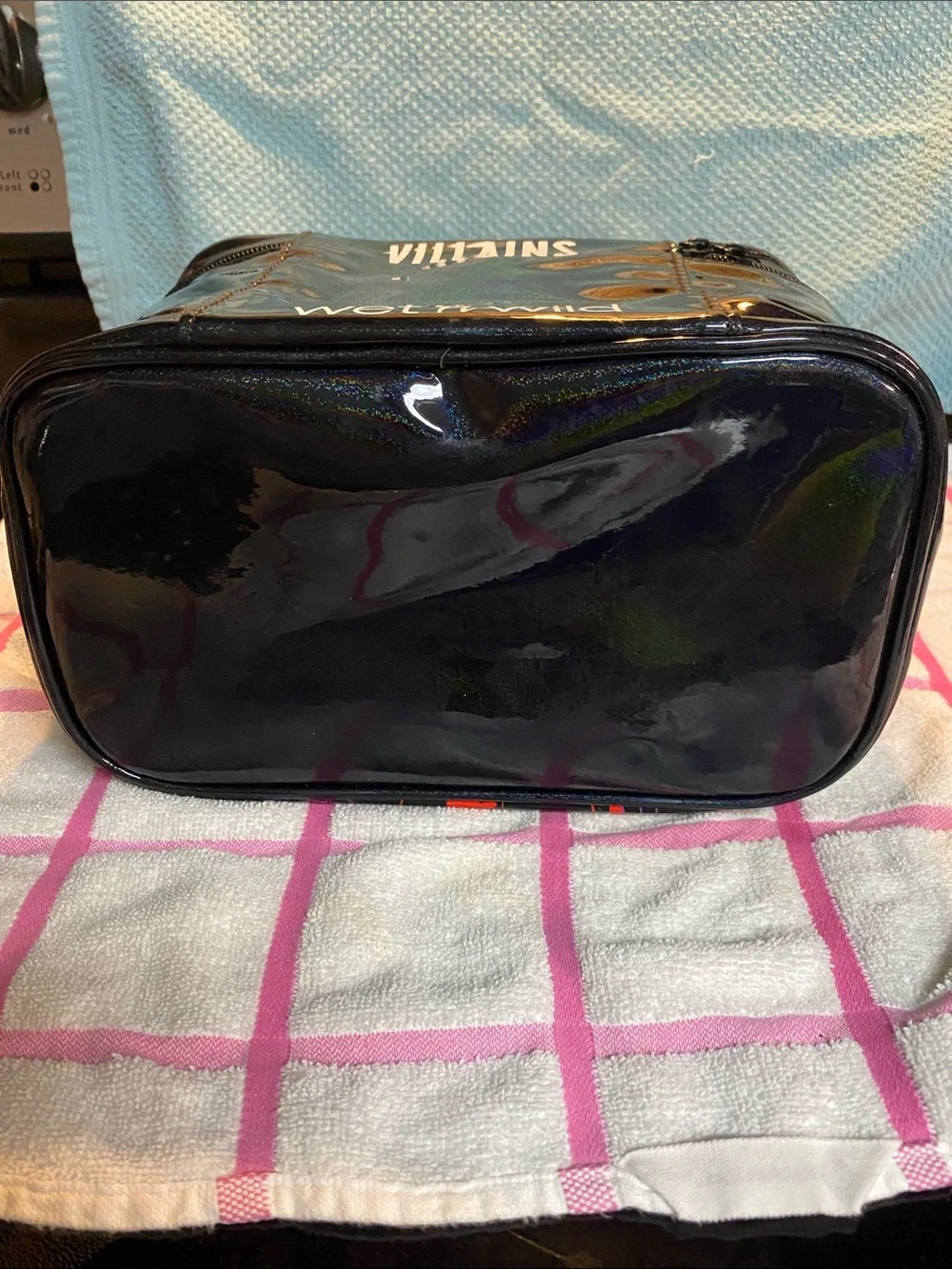 Disney Black Vinyl Villains Cosmetic Bag with Iridescent Sheen